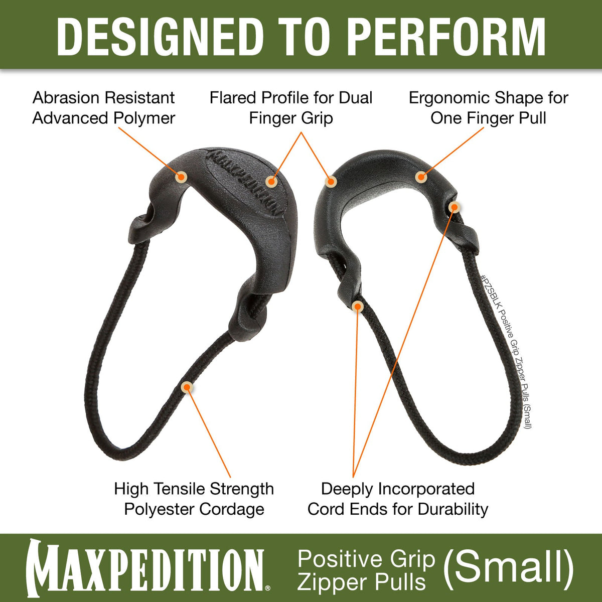 Maxpedition Small EMS Red PZL Positive Grip Zipper PullsPack of 6