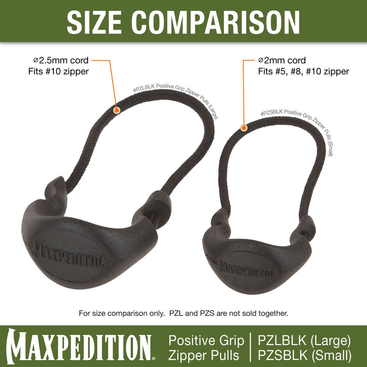 Maxpedition Small EMS Red PZL Positive Grip Zipper PullsPack of 6