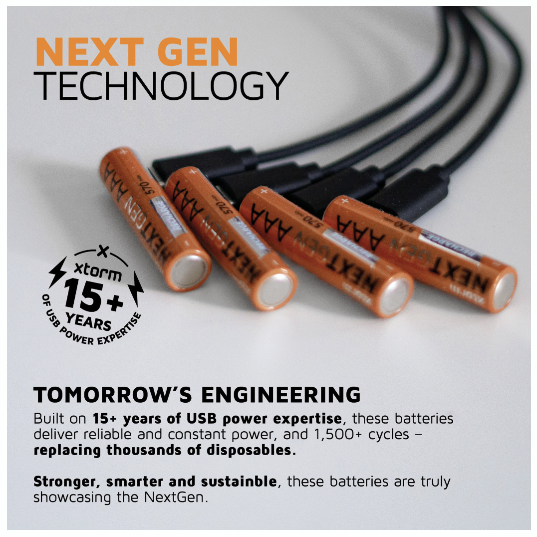 Xtorm Xtorm NextGen AAA Batteries USB-C Rechargeable - 4 Pack - Orange