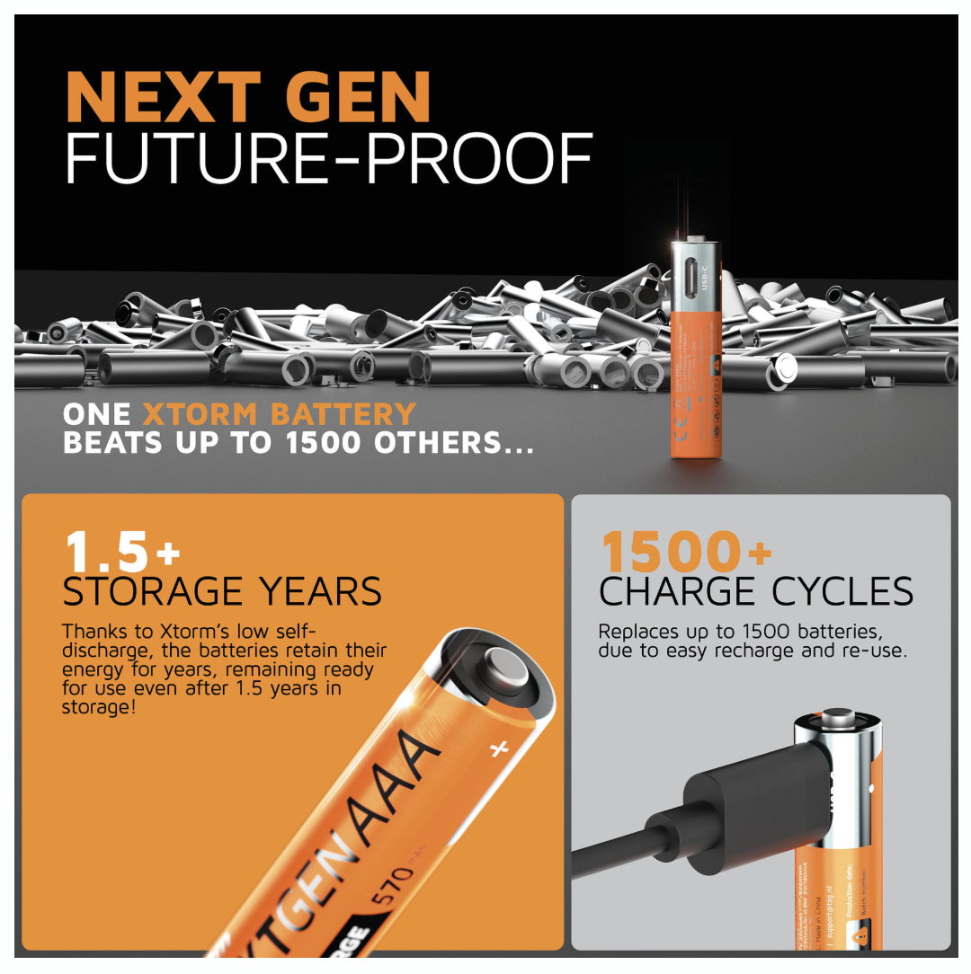 Xtorm Xtorm NextGen AAA Batteries USB-C Rechargeable - 4 Pack - Orange
