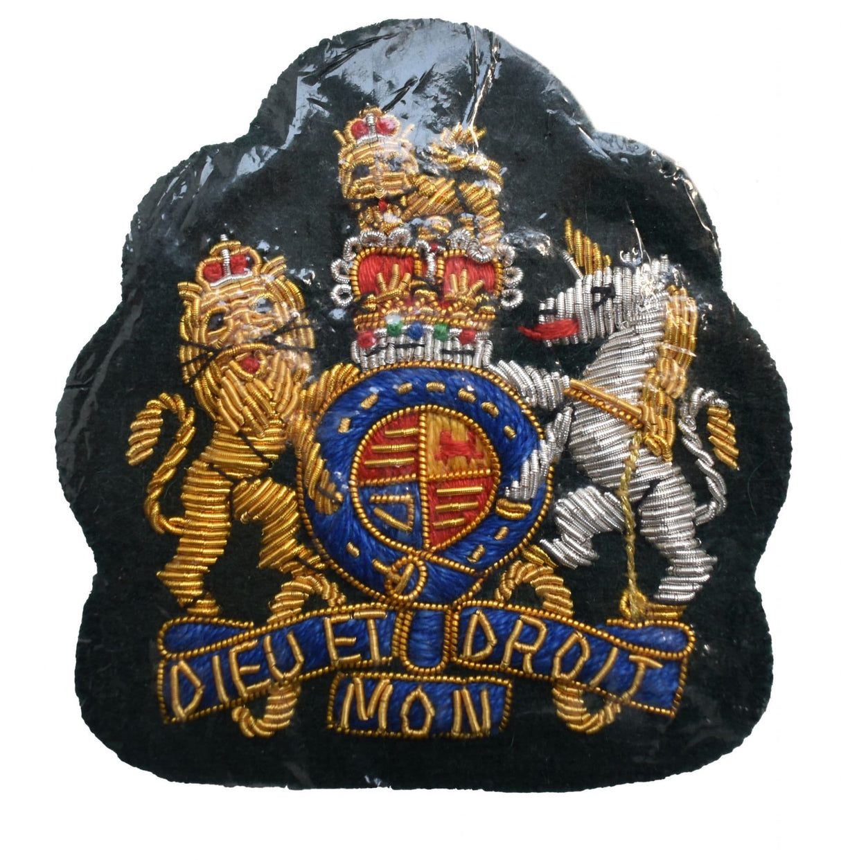 British Military Coat of Arms Insignia Patch - Gold and Silver on Green