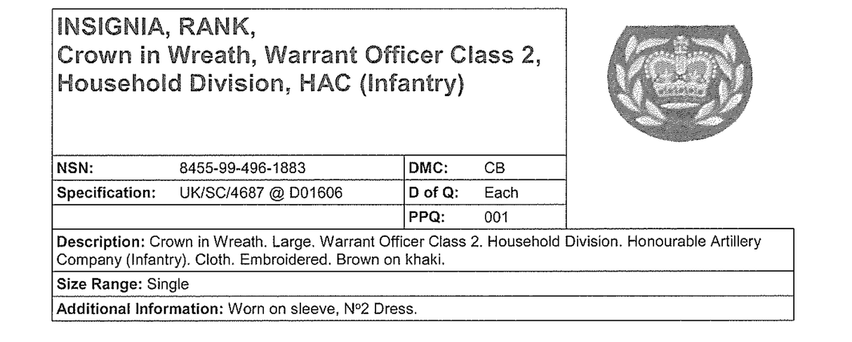 British Military Crown in Wreath Patch - Brown on Khaki