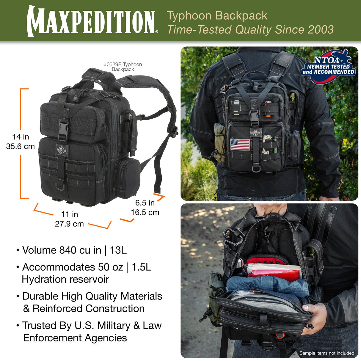 Maxpedition Typhoon Black Backpack 13L