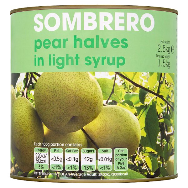2.5kg Sombrero Pear Halves in Light Syrup - Bulk Food Ration Storage