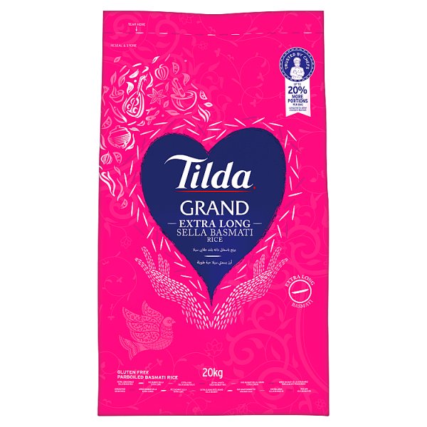 20kg Tilda Grand Extra Long Sella Basmati Rice - Bulk Food Ration Storage