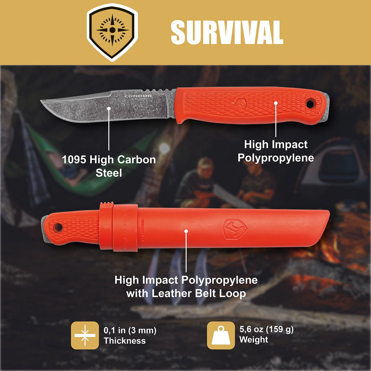 Condor Bushglider Fixed Blade Knife Orange