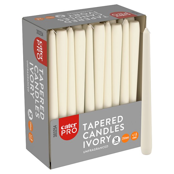 CaterPro 250mm Tapered Candles Ivory - 50pk