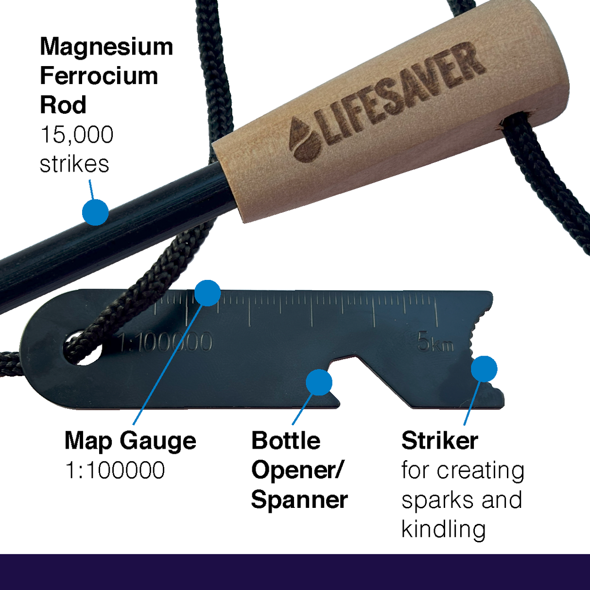 LifeSaver Fire Starter Magnesium Rod - 15,000 Strikes