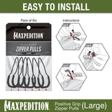 Maxpedition Large Black PZL Positive Zipper Pulls Pack of 6