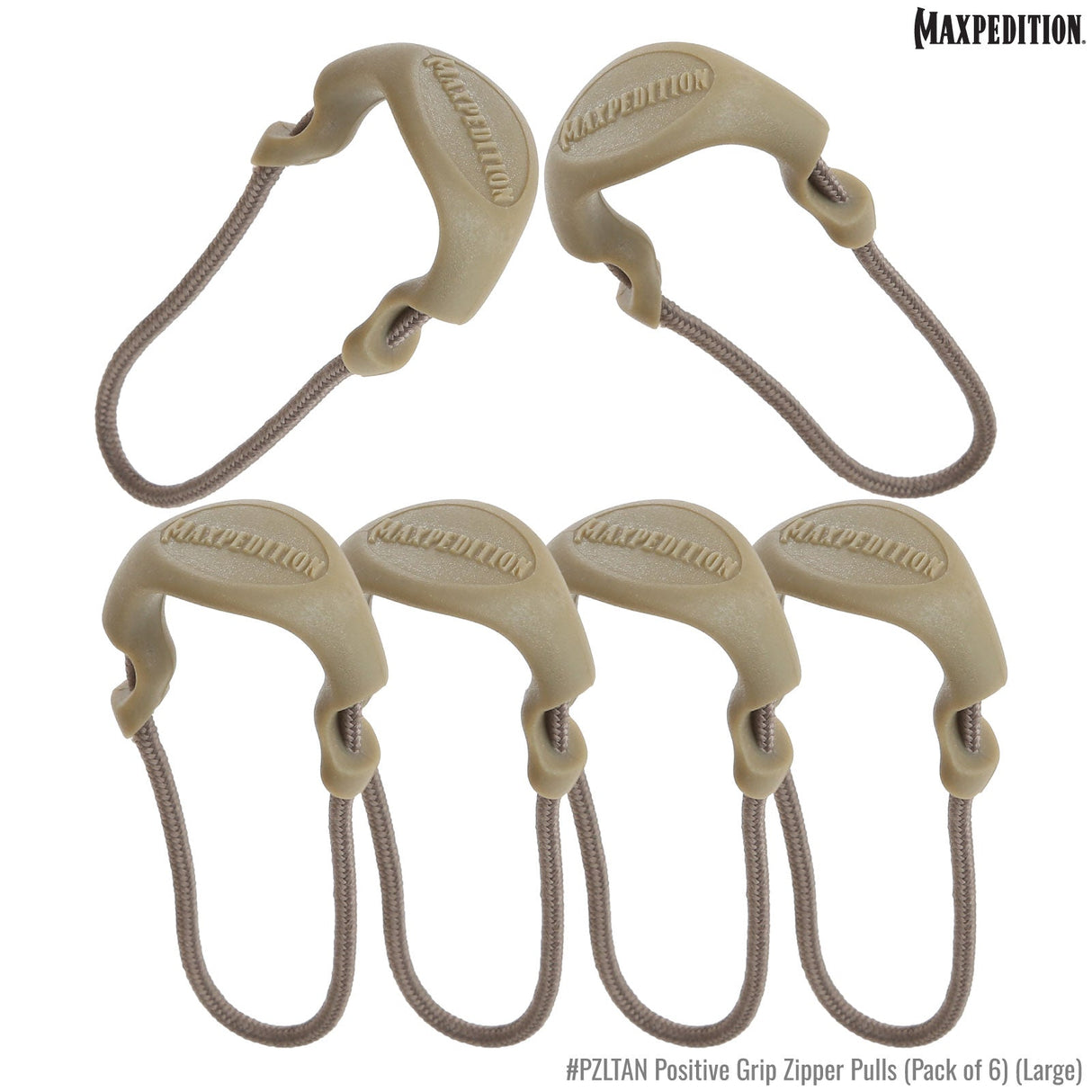 Maxpedition Large Tan PZL Positive Zipper Pulls Pack of 6