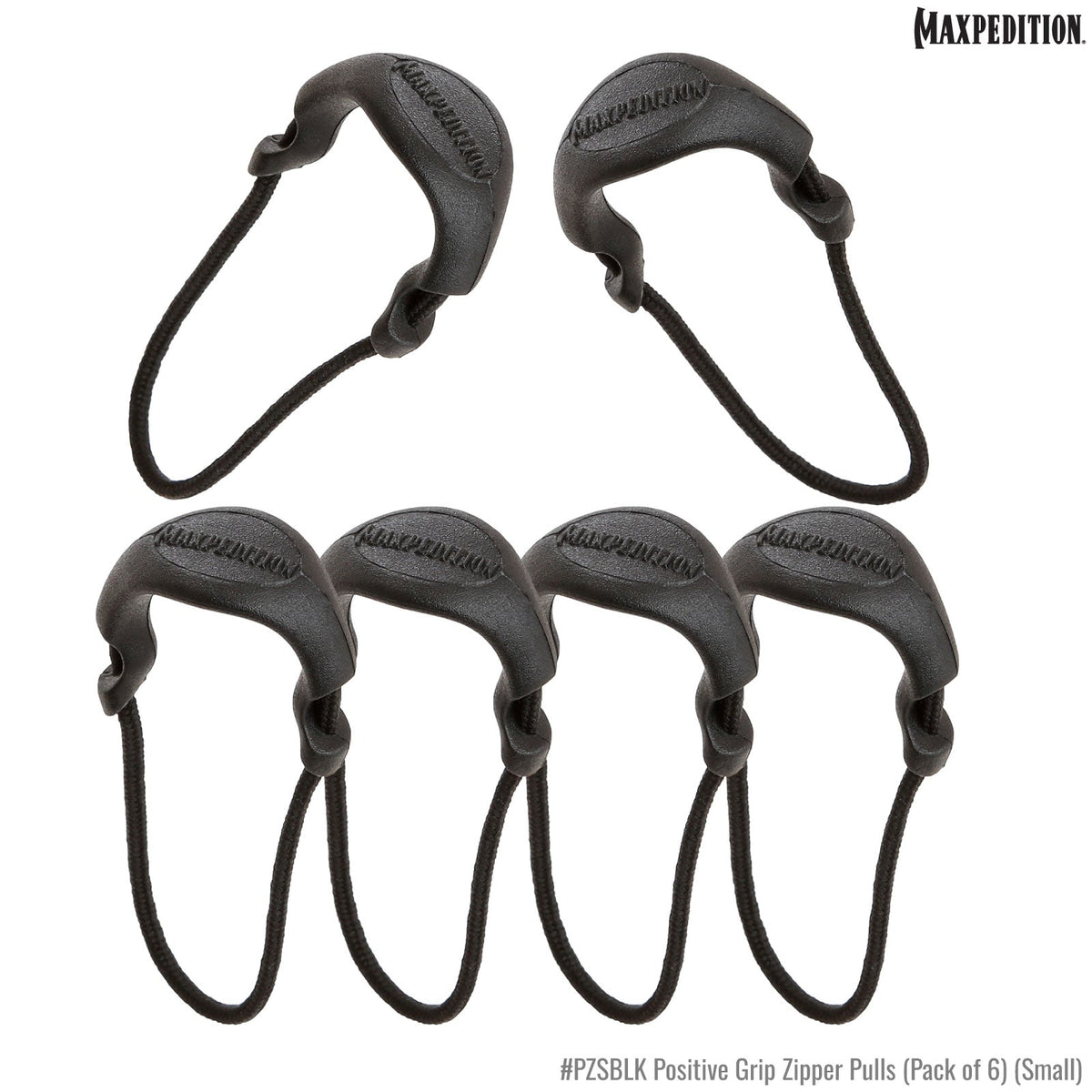 Maxpedition Small Black PZL Positive Grip Zipper Pulls Pack of 6