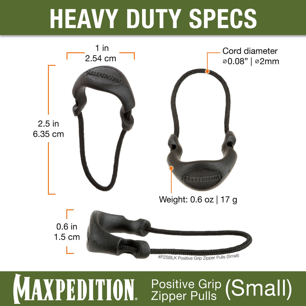 Maxpedition Small Grey PZL Positive Grip Zipper Pulls Pack of 6