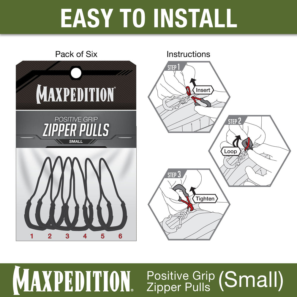Maxpedition Small Tan PZL Positive Grip Zipper Pulls Pack of 6