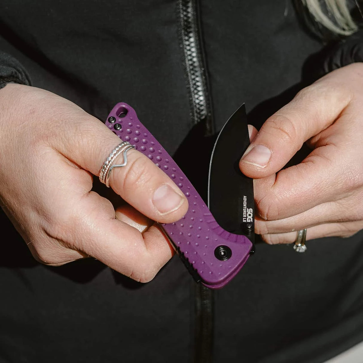 SOG Adventurer LB Black Folding Knife Dusk Purple