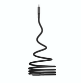A black flexible coiled cable with two connector ends, shown on a plain white background.