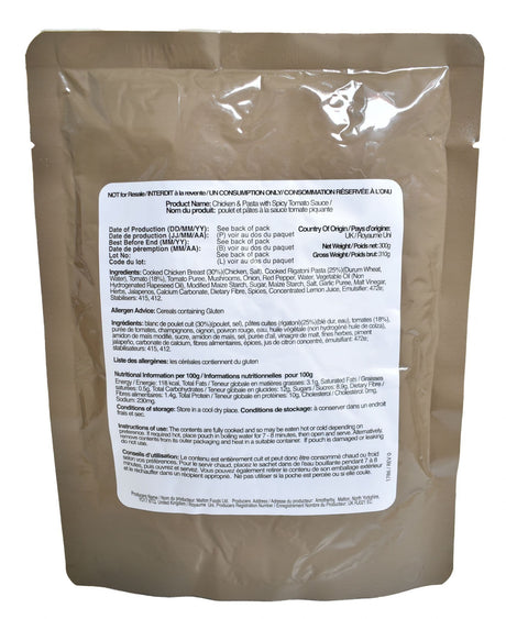 BULK BUY - British Military Main Meal Pouch - Chicken & Pasta With Spicy Tomato Sauce 300g x 20