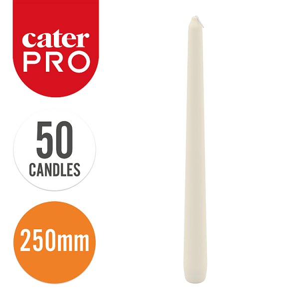 CaterPro 250mm Tapered Candles Ivory - 50pk