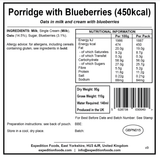 Expedition Foods Freeze Dried Meal Pouch - Breakfast Porridge With Blueberries - Various Sizes